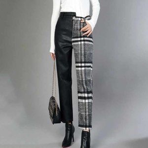 TWOTWINSTYLE Highwaist Asymmetrical Wool & PU pant